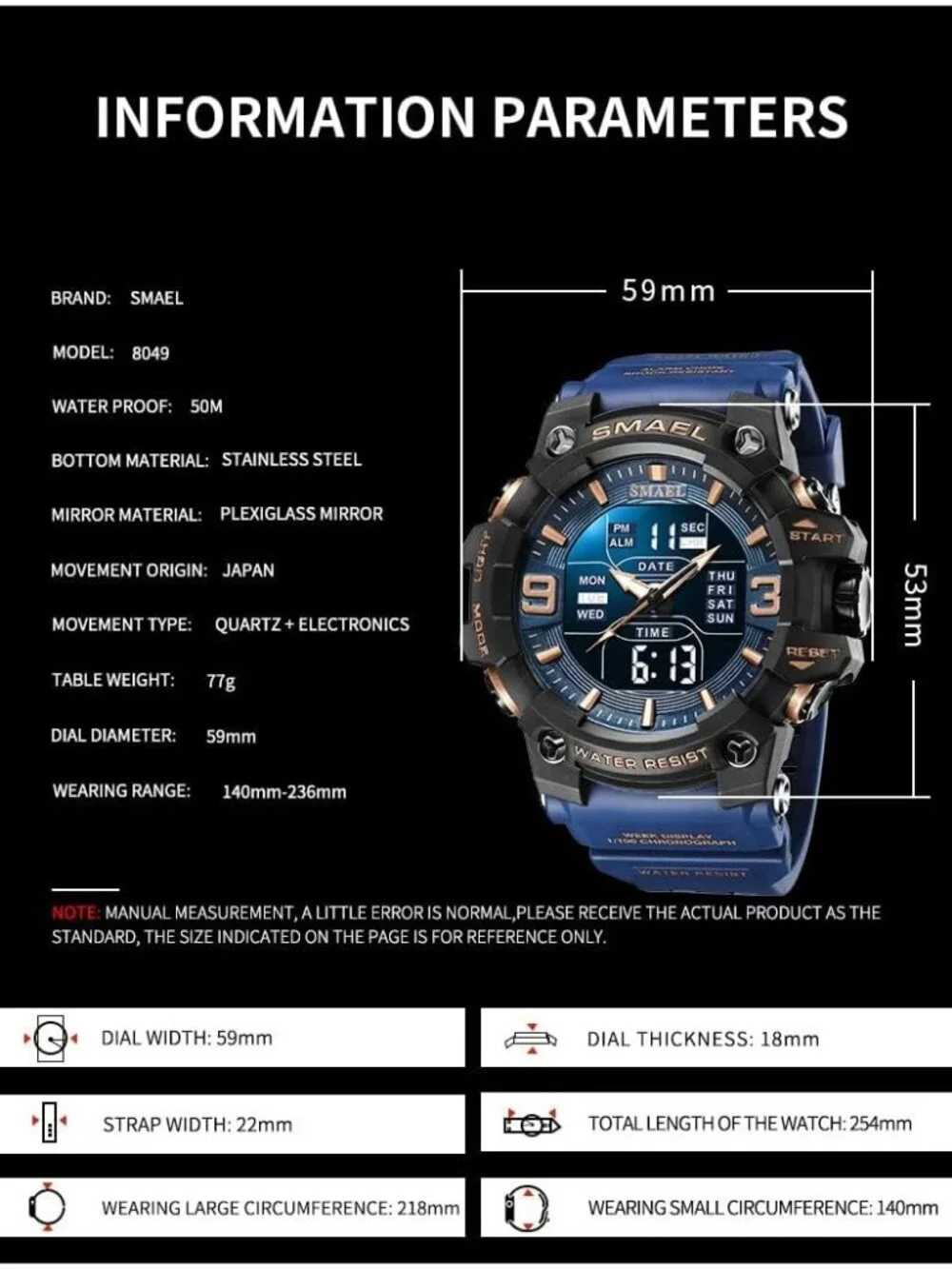 Men's Transparent Gray Analog Luminous Waterproof LED Electronic Digital Watch
